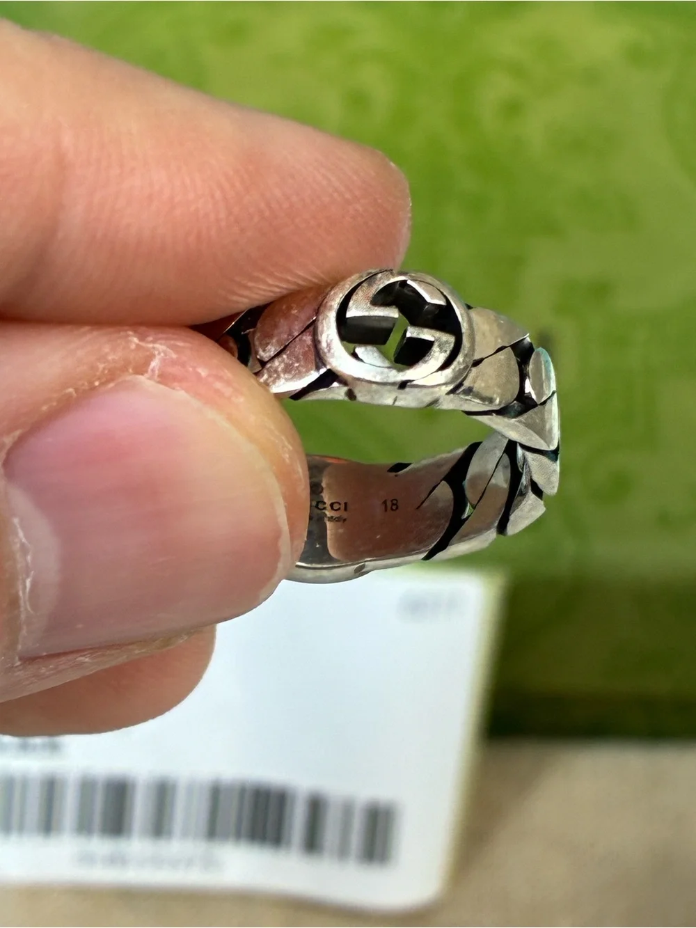 NWT Gucci Silver 925 Black Interlocking GG Ring - IT Size 18 = 8.25 US